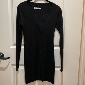 Long Sleeve Black Button Down Ribbed Sweater Dress - Abercrombie & Fitch - XXSP